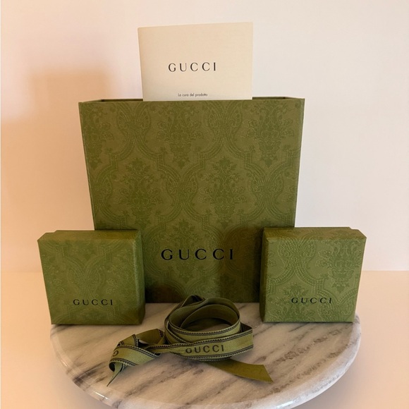 Gucci Olive Green Paisley With A Ribbon & 2 Small Gift Boxes Empty - Picture 8 of 16
